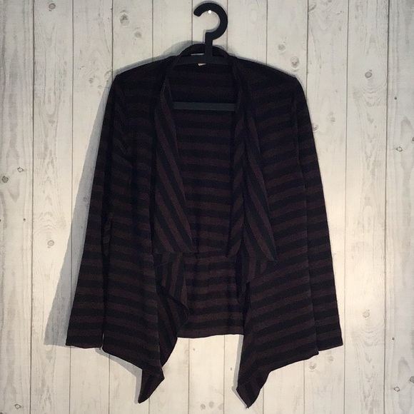 Women’s M Carol Rose Black and Brown Striped Waterfall Cardigan - Picture 1 of 3